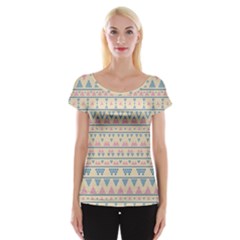 Blue And Pink Tribal Pattern Women s Cap Sleeve Top by berwies