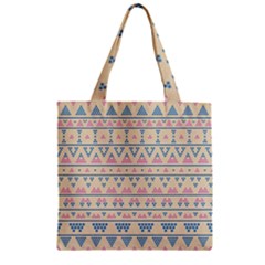 Blue And Pink Tribal Pattern Zipper Grocery Tote Bag by berwies