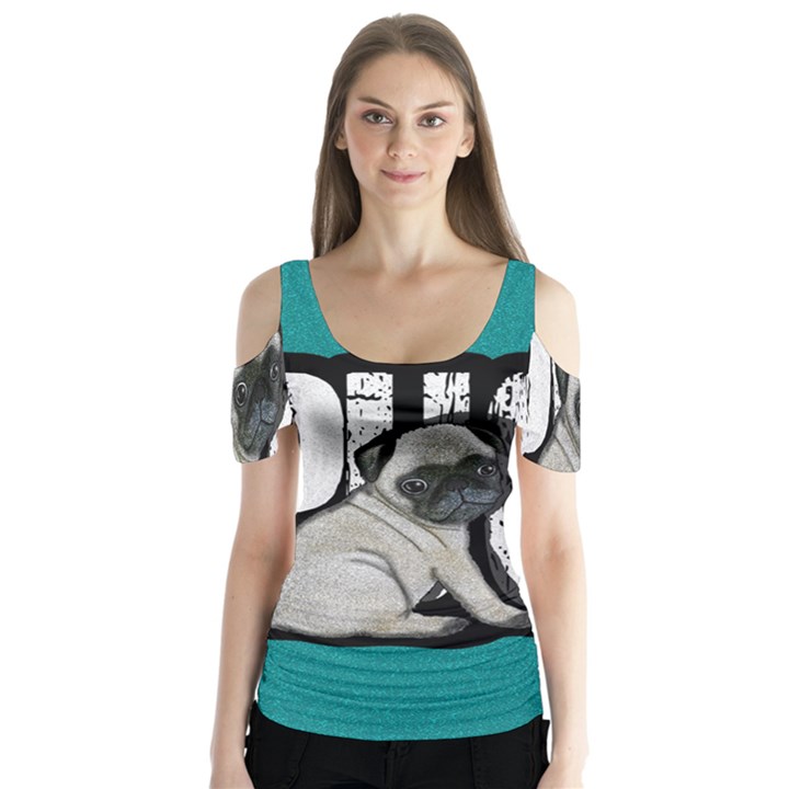 Pug Butterfly Sleeve Cutout Tee 