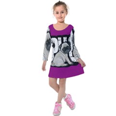 Pug Kids  Long Sleeve Velvet Dress by Valentinaart