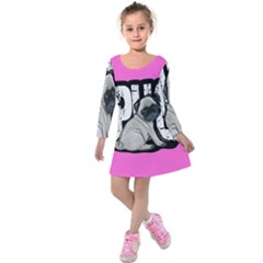 Pug Kids  Long Sleeve Velvet Dress by Valentinaart