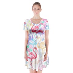 Flamingo Pattern Short Sleeve V-neck Flare Dress by Valentinaart