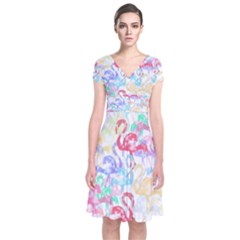 Flamingo Pattern Short Sleeve Front Wrap Dress by Valentinaart