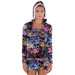 Flamingo Pattern Women s Long Sleeve Hooded T-shirt by Valentinaart