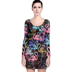 Flamingo Pattern Long Sleeve Velvet Bodycon Dress by Valentinaart