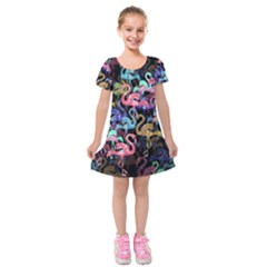 Flamingo Pattern Kids  Short Sleeve Velvet Dress by Valentinaart