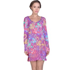 Flamingo Pattern Long Sleeve Nightdress by Valentinaart