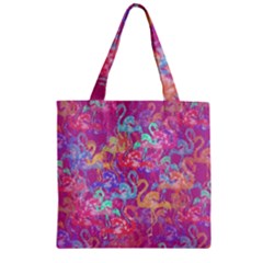 Flamingo Pattern Zipper Grocery Tote Bag by Valentinaart