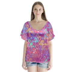 Flamingo Pattern Flutter Sleeve Top by Valentinaart