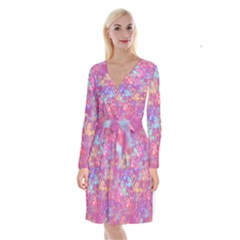 Flamingo Pattern Long Sleeve Velvet Front Wrap Dress by Valentinaart