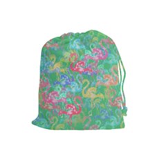 Flamingo Pattern Drawstring Pouches (large)  by Valentinaart