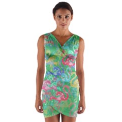 Flamingo Pattern Wrap Front Bodycon Dress by Valentinaart