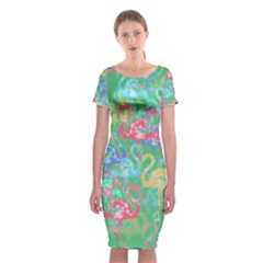 Flamingo Pattern Classic Short Sleeve Midi Dress by Valentinaart