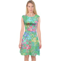 Flamingo Pattern Capsleeve Midi Dress by Valentinaart