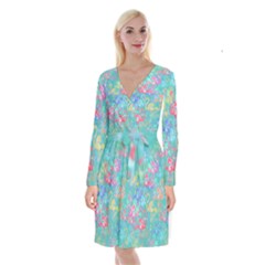 Flamingo Pattern Long Sleeve Velvet Front Wrap Dress by Valentinaart