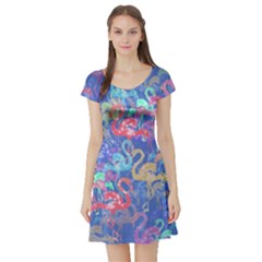 Flamingo Pattern Short Sleeve Skater Dress by Valentinaart