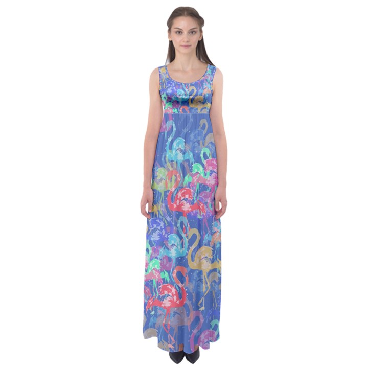 Flamingo pattern Empire Waist Maxi Dress