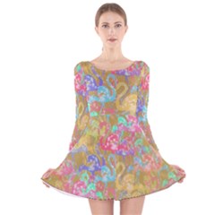 Flamingo Pattern Long Sleeve Velvet Skater Dress by Valentinaart