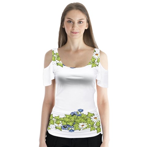 Birthday Card Flowers Daisies Ivy Butterfly Sleeve Cutout Tee  by Nexatart