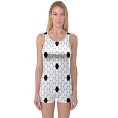 Black White Hexagon Dots One Piece Boyleg Swimsuit