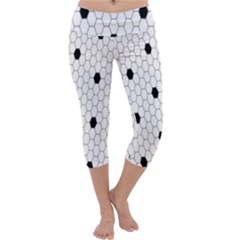 Black White Hexagon Dots Capri Yoga Leggings by Mariart