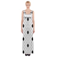 Black White Hexagon Dots Maxi Thigh Split Dress by Mariart