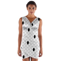 Black White Hexagon Dots Wrap Front Bodycon Dress by Mariart