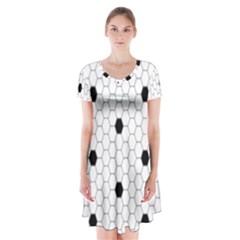 Black White Hexagon Dots Short Sleeve V-neck Flare Dress by Mariart