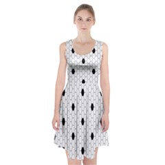 Black White Hexagon Dots Racerback Midi Dress