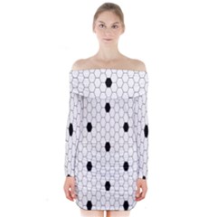 Black White Hexagon Dots Long Sleeve Off Shoulder Dress