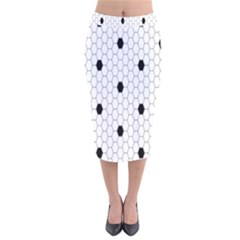 Black White Hexagon Dots Velvet Midi Pencil Skirt by Mariart