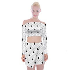 Black White Hexagon Dots Off Shoulder Top With Skirt Set by Mariart