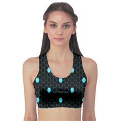 Blue Black Hexagon Dots Sports Bra by Mariart