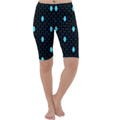 Blue Black Hexagon Dots Cropped Leggings  by Mariart