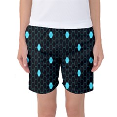 Blue Black Hexagon Dots Women s Basketball Shorts