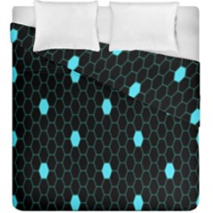 Blue Black Hexagon Dots Duvet Cover Double Side (king Size)