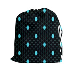 Blue Black Hexagon Dots Drawstring Pouches (xxl) by Mariart