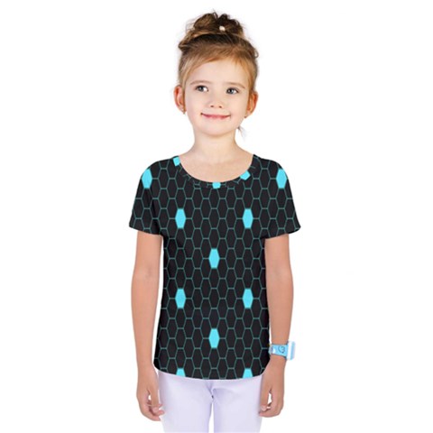 Blue Black Hexagon Dots Kids  One Piece Tee by Mariart