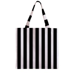 Black White Line Vertical Zipper Grocery Tote Bag