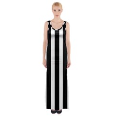 Black White Line Vertical Maxi Thigh Split Dress