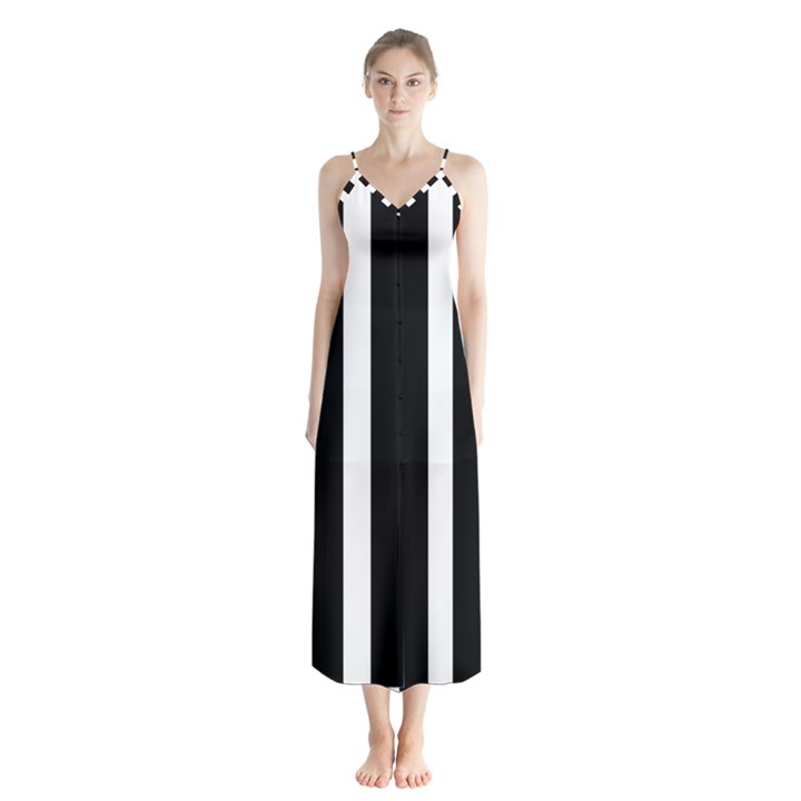 Black White Line Vertical Chiffon Maxi Dress