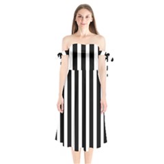 Black White Line Vertical Shoulder Tie Bardot Midi Dress