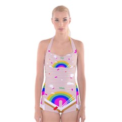 Books Rainboe Lamp Star Pink Boyleg Halter Swimsuit  by Mariart