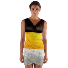 Wooden Board Yellow White Black Wrap Front Bodycon Dress by Mariart