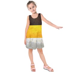 Wooden Board Yellow White Black Kids  Sleeveless Dress