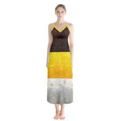 Wooden Board Yellow White Black Chiffon Maxi Dress