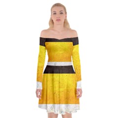 Wooden Board Yellow White Black Off Shoulder Skater Dress