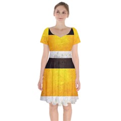 Wooden Board Yellow White Black Short Sleeve Bardot Dress