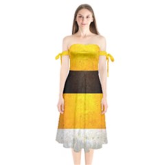 Wooden Board Yellow White Black Shoulder Tie Bardot Midi Dress