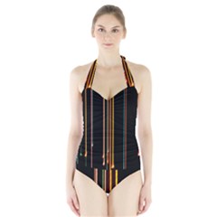 Fallen Christmas Lights And Light Trails Halter Swimsuit by Mariart